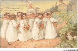 AS#BFP1-0387 - VOEUX - Joyeuses Pâques - Procession De Jeunes Filles Portant Un Mouton - Pâques