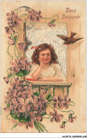 AS#BFP1-0325 - VOEUX - Doux Souvenir - Fillette à Un Balcon Avec Des Violettes - Carte Gaufrée - Other & Unclassified