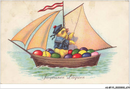AS#BFP1-0338 - VOEUX - Joyeuses Pâques - Poussin Habillé Dans Une Barque - Easter