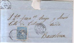 Año 1865 Edifil 75 4c Sello Isabel II Envuelta  Matasellos Manresa Barcelona Juan Cucurella - Storia Postale