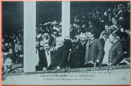 CARTE GRANDE SEMAINE D'AVIATION DE CHAMPAGNE -1909 - VISITE PRESIDENT DE LA REPUBLIQUE - DANS LES TRIBUNES - 2 SCANS -20 - Riunioni