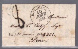 Lettre Dite Précurseurs  Sur  Lettre    Cachet Bordeaux  10 Aout 1841   Pour Paris    Taxe  8 Décimes - 1801-1848: Precursors XIX