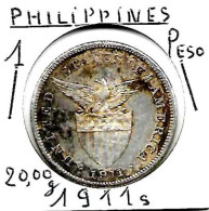 PHILIPPINES  US.Période 1 PESO   Année 1911s   KM172, Ag. 0.800, TTB - Philippines