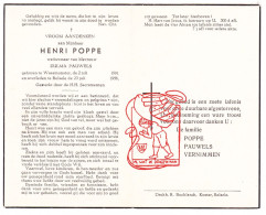 DP Henri Poppe ° Waasmunster 1901 † Belsele Sint-Niklaas 1956 X Zulma Pauwels // Vernimmen - Devotieprenten