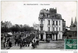 36 CHATEAUROUX PLACE GAMBETTA  ET LA BERRICHONNE ET SA MUSIQUE N°191 VOYAGEE 1908 - Chateauroux