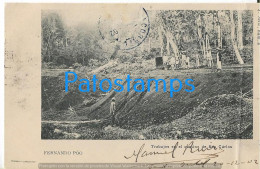 228768 SPAIN ESPAÑA FERNANDO PÓO COSTUMES TRABAJOS EN EL CAMINO DE SAN CARLOS BREAK CIRCULATED TO TENERIFE POSTCARD - Other & Unclassified