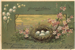 Ostern - Prägekarte - Eier - Blumen - Pâques