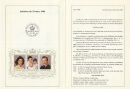 LUXEMBOURG - Emission Du 29 Mars 1988 - 1 Enveloppe 1er Jour + 1 Bloc Feuillet De 3 Timbres Neufs - Neufs