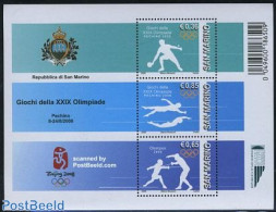 San Marino 2008 Beijing Olympics S/s, Mint NH, Sport - Fencing - Olympic Games - Swimming - Tennis - Nuevos