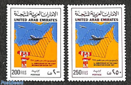 United Arab Emirates 1987 Flight Information 2v, Mint NH, Transport - Various - Aircraft & Aviation - Maps - Airplanes