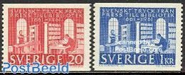 Sweden 1961 Printing, Library 2v, Mint NH, Art - Libraries - Printing - Unused Stamps