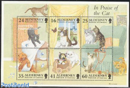 Alderney 1996 Cats S/s, Mint NH, Nature - Various - Butterflies - Cats - Lighthouses & Safety At Sea - Fari