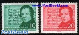 Germany, DDR 1956 R. Schumann 2v With Right Music, Mint NH, Performance Art - Music - Staves - Ongebruikt