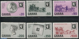 Ghana 1990 150 Years Stamps 6v, Mint NH, Nature - Transport - Horses - Stamps On Stamps - Coaches - Postzegels Op Postzegels