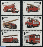 Jersey 2001 Fire Corps 6v, Mint NH, Transport - Automobiles - Fire Fighters & Prevention - Cars