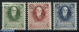 Liechtenstein 1925 John II 85th Birthday 3v, Unused (hinged), History - Kings & Queens (Royalty) - Unused Stamps