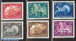 Luxemburg 1954 Caritas 6v, Mint NH, Nature - Performance Art - Various - Cattle - Horses - Poultry - Music - Toys & Ch.. - Unused Stamps