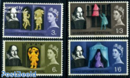 Great Britain 1964 Shakespeare 4v, Phosphor, Mint NH, Performance Art - Theatre - Art - Authors - Unused Stamps