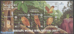 Seychelles 2001 Owls 5v M/s, Mint NH, Nature - Birds - Birds Of Prey - Owls - Other & Unclassified