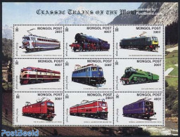 Mongolia 2000 Railways 9v M/s, Guaari-current..., Mint NH, History - Transport - Netherlands & Dutch - Railways - Geography