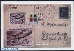 Nevis 1999 IBRA S/s, Regensburger Flugpost, Mint NH, Transport - Philately - Stamps On Stamps - Aircraft & Aviation - Stamps On Stamps