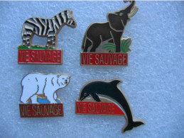 4 Pin's Dans La Série "Vie Sauvage". Zèbre, Ours Blanc, éléphant Et Dauphin - Animals