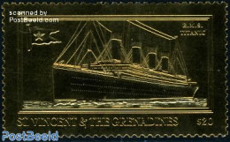 Saint Vincent 1998 Titanic 1v, Gold, Mint NH, Transport - Ships And Boats - Titanic - Ships