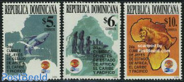 Dominican Republic 1999 Top Conference 3v, Mint NH, Nature - Various - Cat Family - Sea Mammals - Maps - Geografía