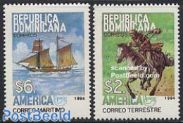 Dominican Republic 1994 UPAEP 2v, Mint NH, Nature - Transport - Horses - Post - U.P.A.E. - Ships And Boats - Poste