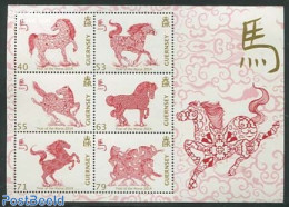 Guernsey 2014 Year Of The Horse 6v M/s, Mint NH, Nature - Various - Horses - New Year - Anno Nuovo