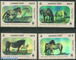 Mongolia 2000 WWF, Horses, Hologram 4v, Mint NH, Nature - Various - Horses - World Wildlife Fund (WWF) - Holograms - Hologramas