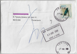 Brazil 2000 Returned To Sender Cover Shipped In Florianópolis Central Agency Stam Urban Bird Blue-black Grassquit - Storia Postale