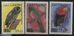 Suriname, Republic 1986 Overprints 3v (only Birds), Mint NH, Nature - Birds - Owls - Suriname