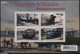 Saint Pierre And Miquelon 2016 Old Ambulances S/s, Mint NH, Health - Nature - Transport - Health - Horses - Automobiles - Cars