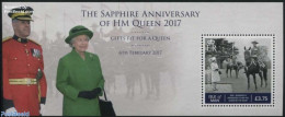 Isle Of Man 2017 Elizabeth Sapphire Anniversary S/s, Mint NH, History - Nature - Kings & Queens (Royalty) - Horses - Royalties, Royals