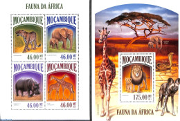 Mozambique 2013 African Fauna 2 S/s, Mint NH, Nature - Animals (others & Mixed) - Cat Family - Elephants - Giraffe - H.. - Mozambique