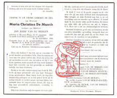 DP Maria De Munck ° Beveren Waas 1882 † Melsele 1956 Van De Merlen Van Steenlandt Rotthier Backeljauw De Rop Moenssens - Imágenes Religiosas