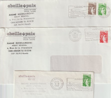 FT 35 . 13 . Aubagne . Affranchissement  . Abeille Paix .  3 Enveloppes  . - Mechanical Postmarks (Advertisement)
