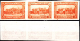 SPAIN 1930 Ibero-American Exposition. 50c Peru Pavilion. STRIP Of 3v, Imperforate, MNH - Ungebraucht