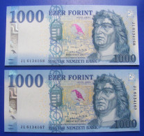 Hungary 2x 1000 Forint Consecutive Serial Numbers 2023 UNC /1 Combined Shipping - Hungary