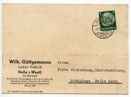 Germany 1936 Postcard; Halle (Westf.) - Wilh. Güttgemanns, Leder-Fabrik To Schiplage; 6pf. Hindenburg - Brieven En Documenten