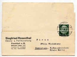 Germany 1936 Postcard; Frankfurt (Main) - Siegfried Rosenthal, Häute- U. Fellhandlung To Schiplage; 6pf. Hindenburg - Storia Postale