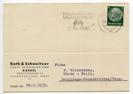 Germany 1939 Postcard; Kassel - Roth & Schweitzer, Häute-Grosshandlung To Schiplage; 6pf. Hindenburg; Slogan Cancel - Storia Postale