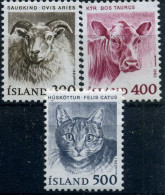 ISLANDIA 1982 - ICELAND - FAUNA DOMESTICA - CABRA - VACA - GATO - YVERT 533/535** - Kühe