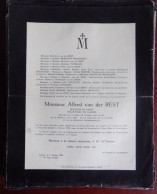 Faire Part Décès / Mr. Alfred Van Der Rest Né à Ixelles En 1891 Et Y Décédé En 1930 - Décès