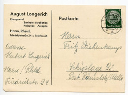 Germany 1935 Postcard; Haan - August Longerich, Klempnerei (Plumbing) To Schiplage; 6pf. Hindenburg - Covers & Documents