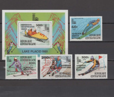 Central Africa 1980 Olympic Games Lake Placid Set Of 4 + S/s With Winners Overprint MNH - Winter 1980: Lake Placid