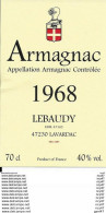 ETIQUETTES.  ARMAGNAC  Lebaudy  1968.   70cl. ..I 558 - Autres & Non Classés