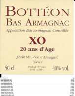 ETIQUETTES.  BAS ARMAGNAC XO  Bottéon (20 Ans).   50cl. ..I 559 - Altri & Non Classificati