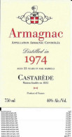 ETIQUETTES. ARMAGNAC Castarède 1974  33ans.  75cl. ..I540 - Sonstige & Ohne Zuordnung